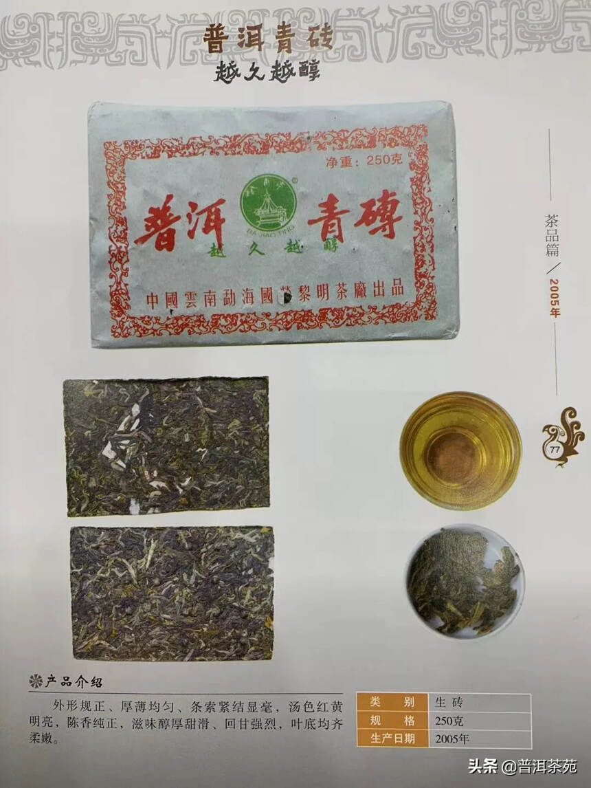 2005年青砖，口粮茶  250克/片，4片/包，9