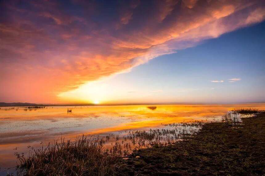 夕阳遇上秋水，就像鸡头米遇上糖水