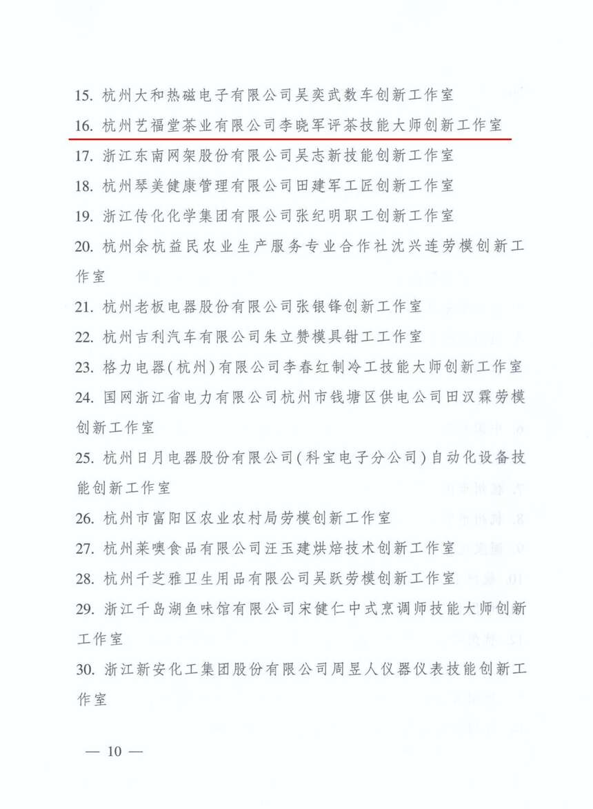 热烈祝贺李晓军评茶技能大师创新工作室荣耀上榜